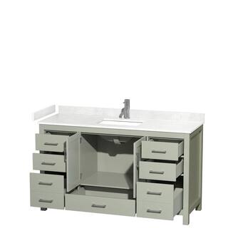 Wyndham Collection Sheffield 60 in. W x 22 in. D x 35 in . H Single Bath Vanity in Light Green with Carrara Cultured Marble Top WCS141460SLGC2UNSMXX