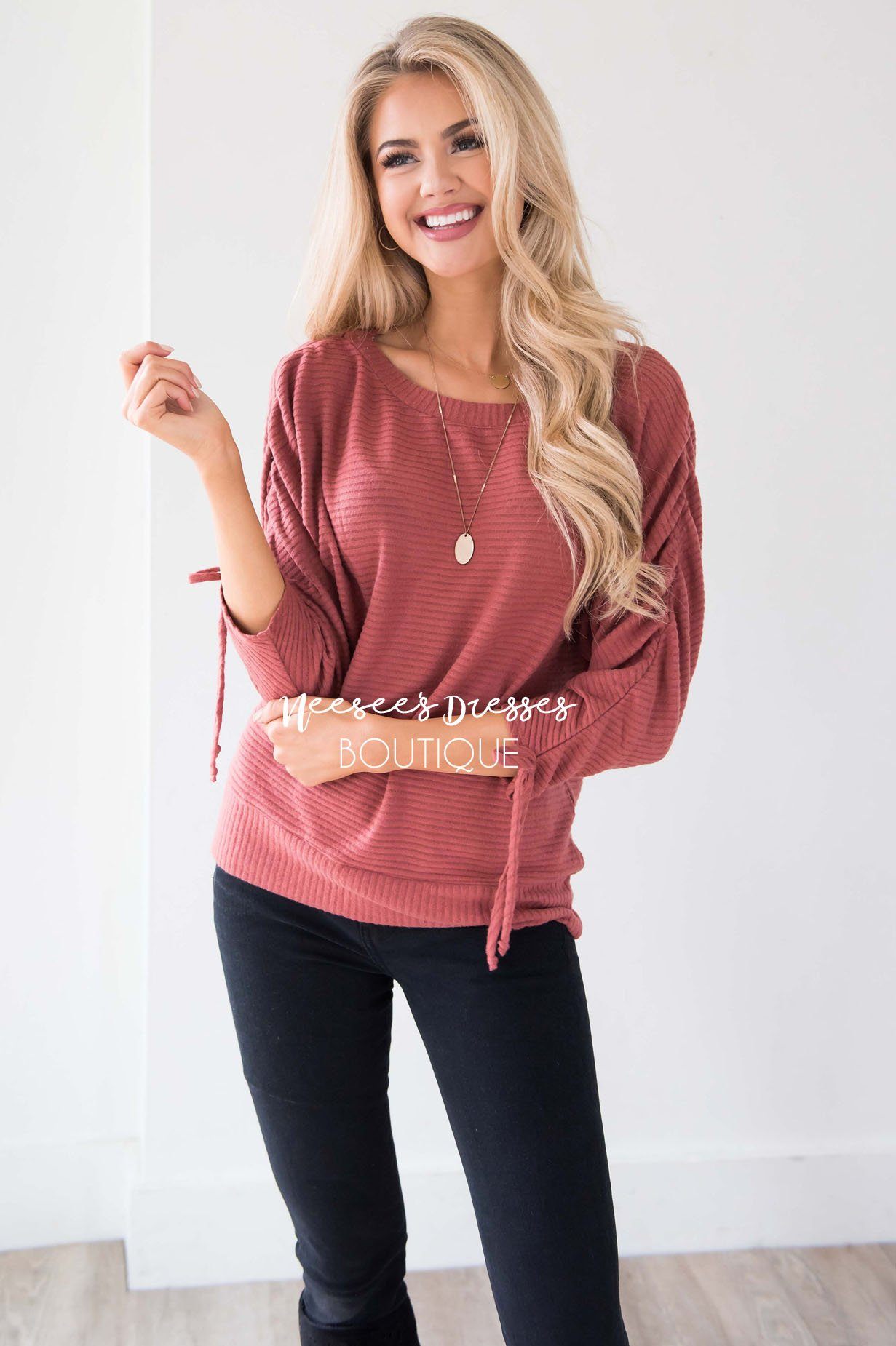 Marsala Ruched Sleeve Sweater