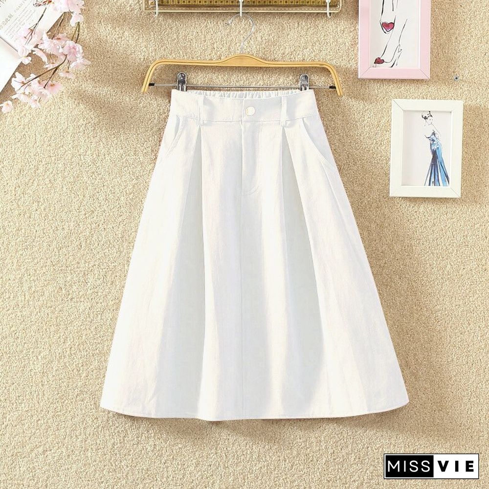 New Solid Color One-line Skirt Double Pockets Fashion A-line Skirt