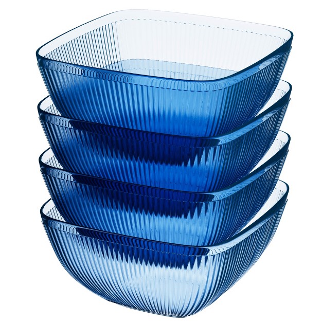 Elle Decor Ribbed Acrylic Bowls Set Of 4 13 52 Oz Serving Bowls Sturdy Lightweight amp Easy To Clean Ideal For Salad Soup And Desserts Blue