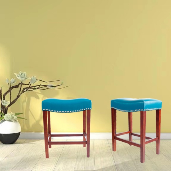 2 pcs Set Leather Barstool with Rubber Wood Leg for Dining Room Living Room