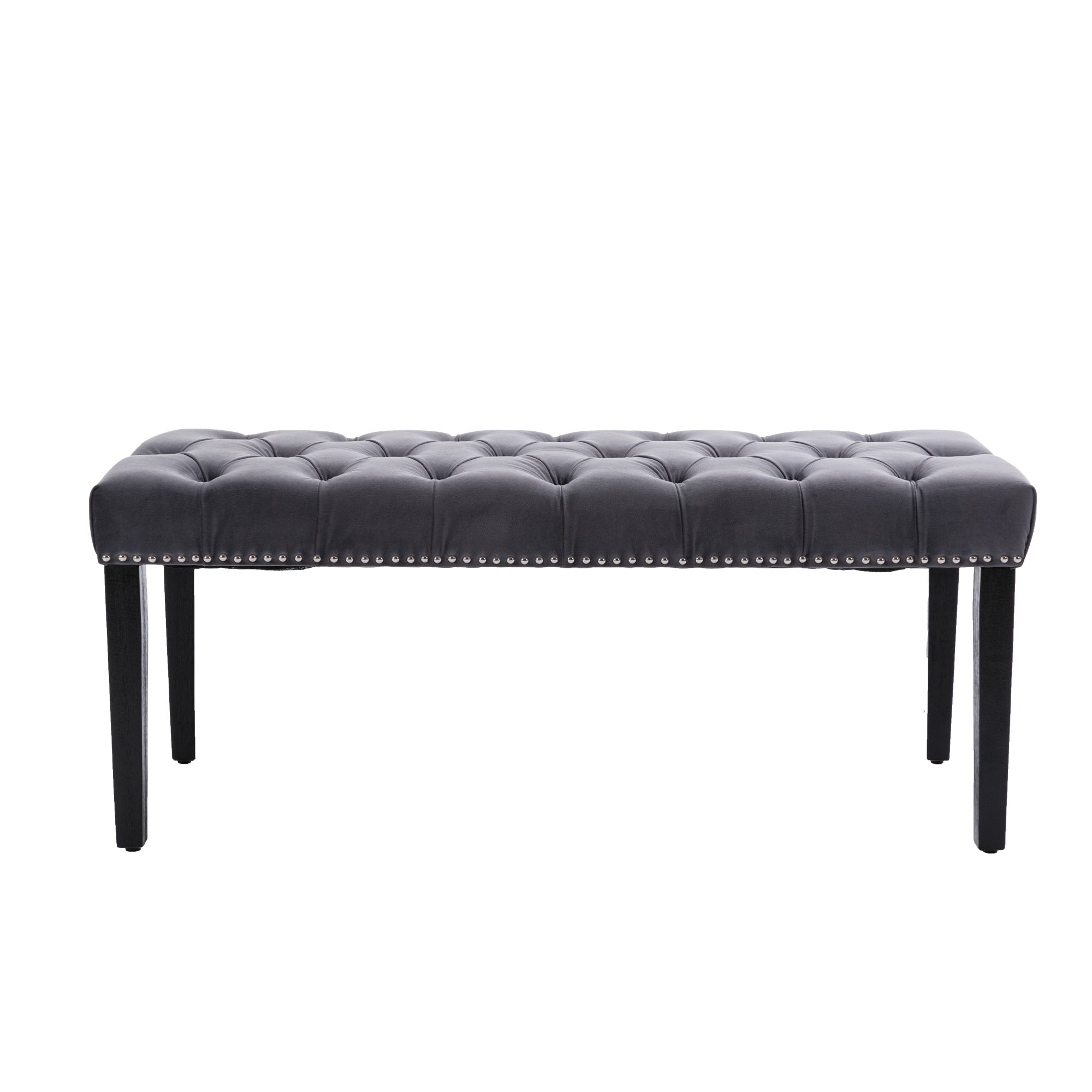 LANTRO JS Heng Ming Upholstered Tufted Bench Ottoman, Velvet Dining Bench Bedroom Bench Footrest Stool Accent Bench for Entryway Dining Room Living Room, Dark gray