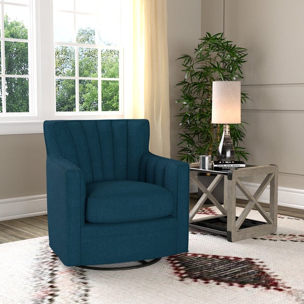 Copper Grove Hasselt Peacock Blue Linen Swivel Arm Chair