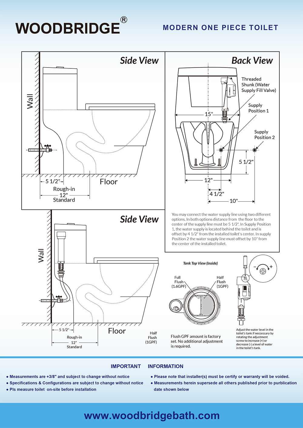 WOODBRIDGE Elongated One Piece Advanced Bidet,Smart Toilet Seat with Temperature Controlled Wash Functions and Air Dryer T0737