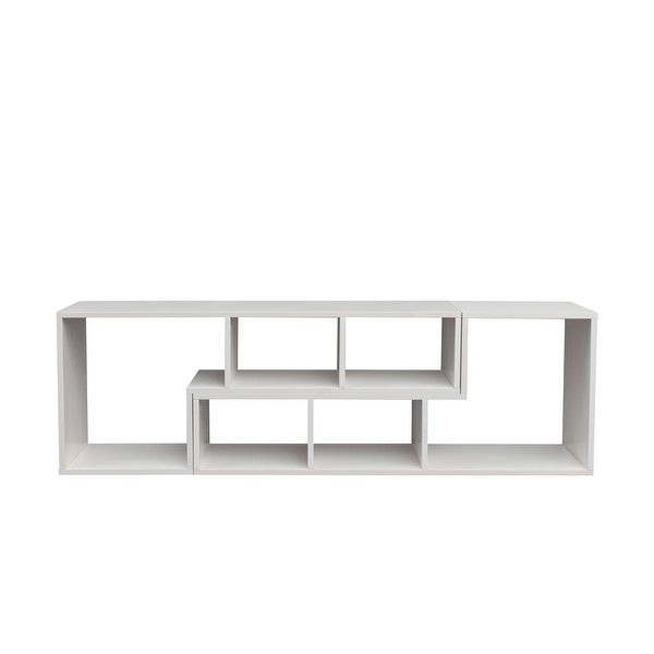 Abstract Double L-Shaped Low Floor TV Stand with Multi Display Storage，White