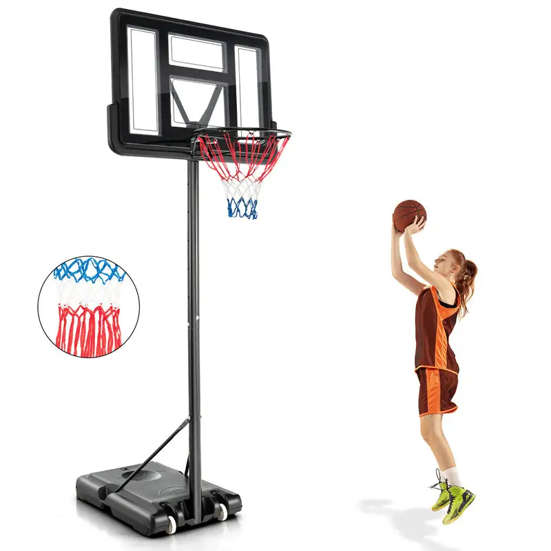 Outdoor Portable Basketball Hoop 12-Level Height Adjustable Basketball Goal System with 44 Inch Shatterproof Backboard for Kids Teens Adults