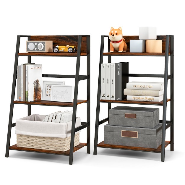 Costway 2pc 3 tier Ladder Bookshelf Industrial Storage Rack Bookcase Plant Display Shelf