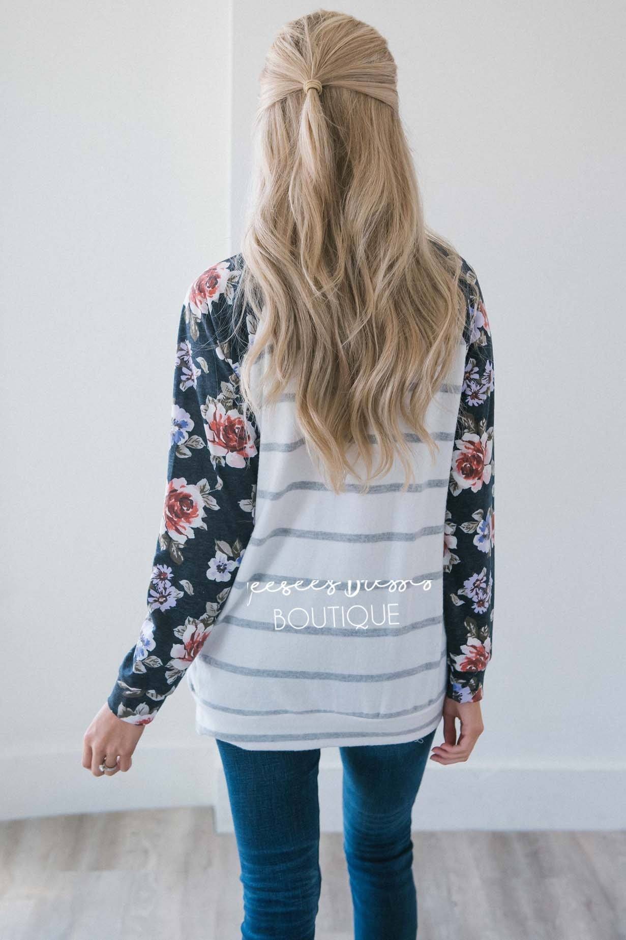 Sweater Weather Floral & Stripes Sweater