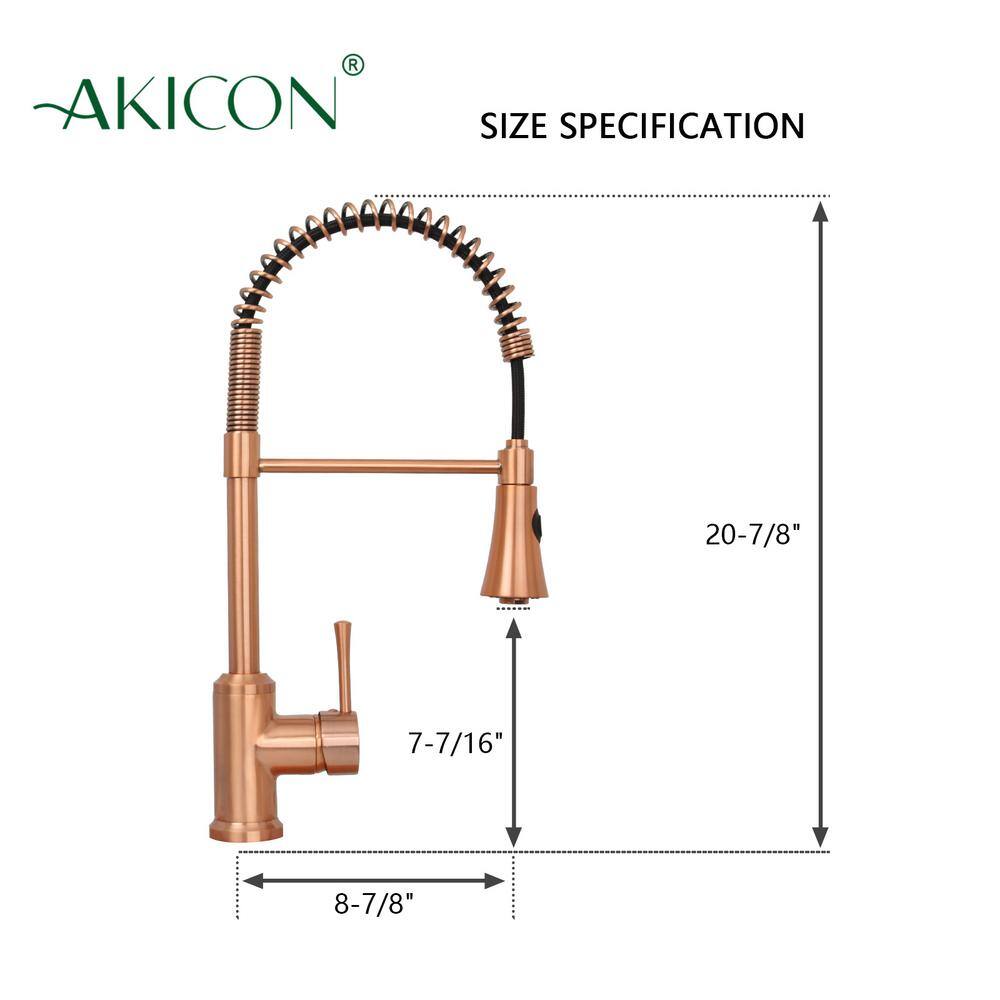 Akicon 4 in. Centerset Single-Handle Pre-Rinse Spring Pull Down Sprayer Kitchen Faucet in Copper AK566C