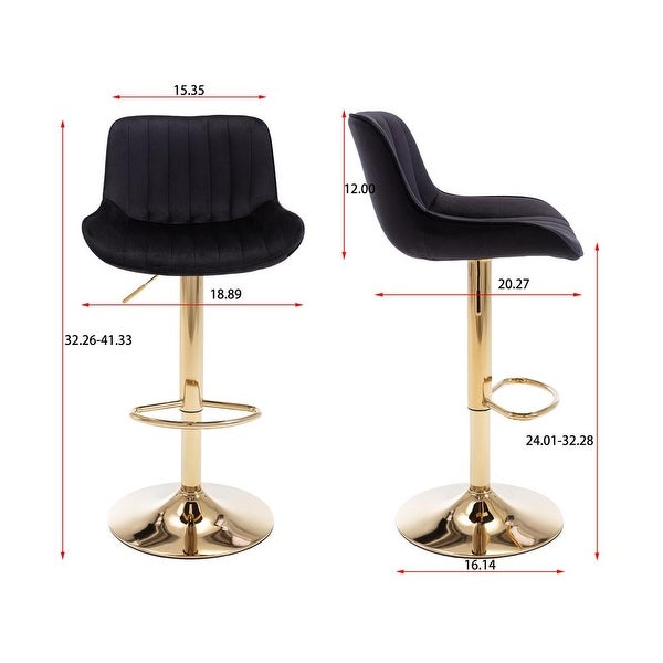 Swivel Velvet Adjustable Bar Stools with Footrest，Set of 2