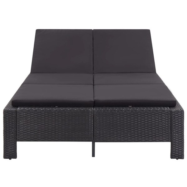 2-Person Sunbed with Cushion Black Poly Rattan