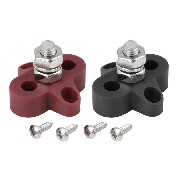 Unique Bargains Dc6 48v M8 Bus Bar Power Terminal Blocks Positive Power Distribution Studs Red And Black 2 Pcs