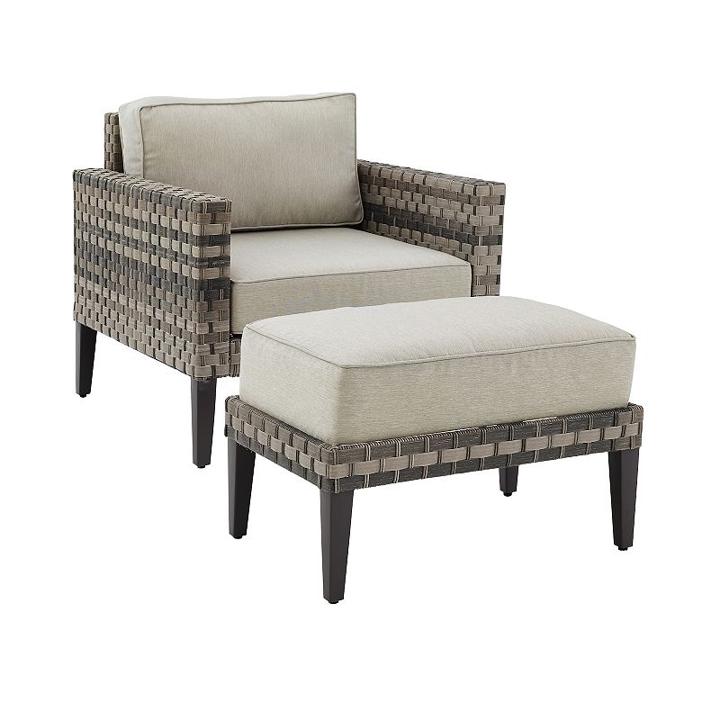 Crosley Prescott Wicker Patio Arm Chair and Ottoman 2-piece Set