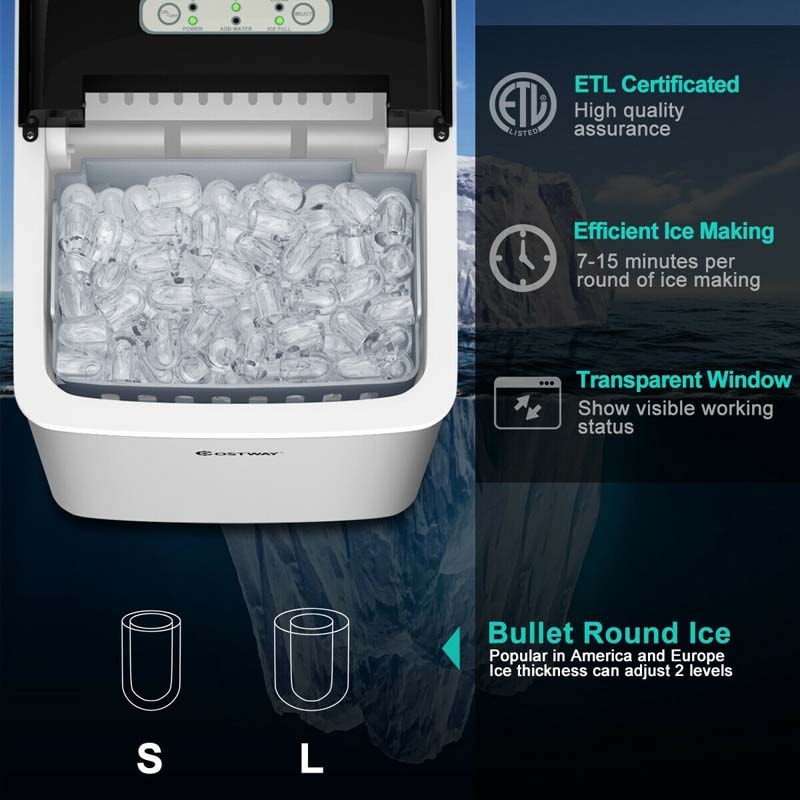 26LBS/24H Portable Ice Maker Countertop, Auto-Clean Stainless Steel Ice Machine