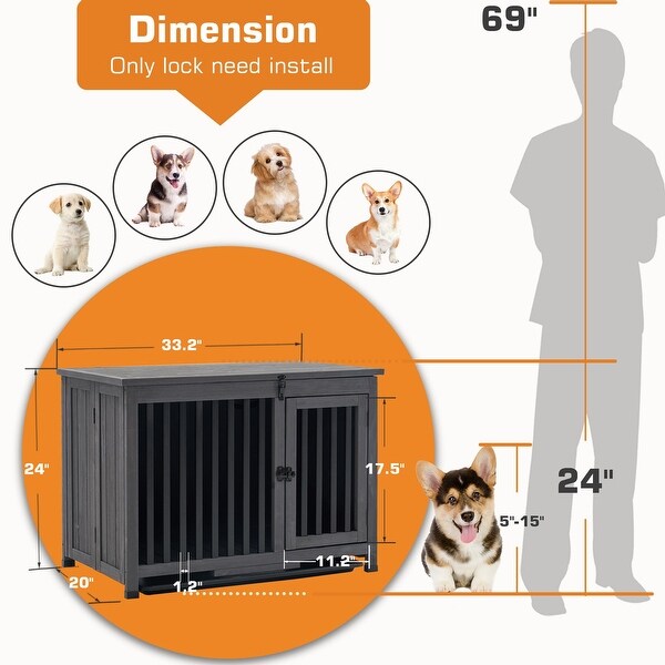 Mcombo Wooden Dog Crate Furniture End Table with Door， No Assembly Portable Foldable Dog Kennel Indoor with Removable Tray