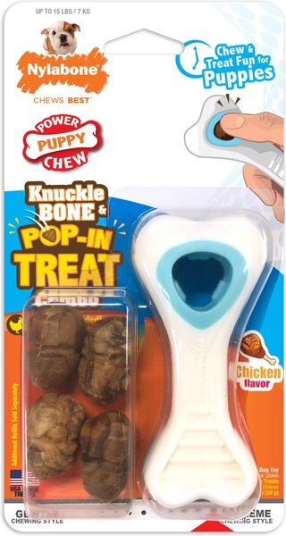 Nylabone Puppy Power Chew Knuckle Bone and Pop-In Puppy Treat Toy Combo， Blue， Medium