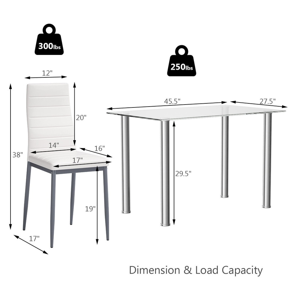 Gymax 5 Piece Table Chair Dining Set Glass Metal Kitchen Furniture