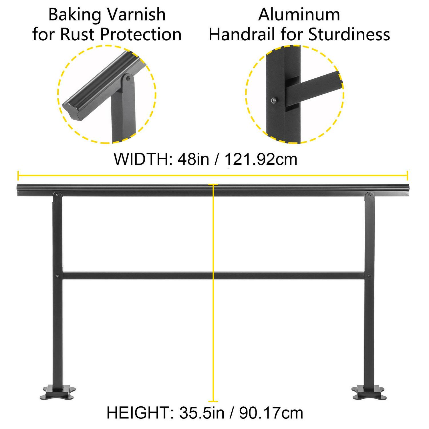 VEVORbrand 3-4 Steps Handrail Adjustable from 0 to 50 Degrees Outdoor Stairs 48 X 35.5 inch Outdoor Handrail for Stairs Outdoor Aluminum Black Stair Railing