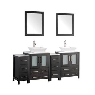 Vanity Art Ravenna 72 in. W Bathroom Vanity in Espresso with Double Basin in White Engineered Marble Top and Mirror VA3124-72E