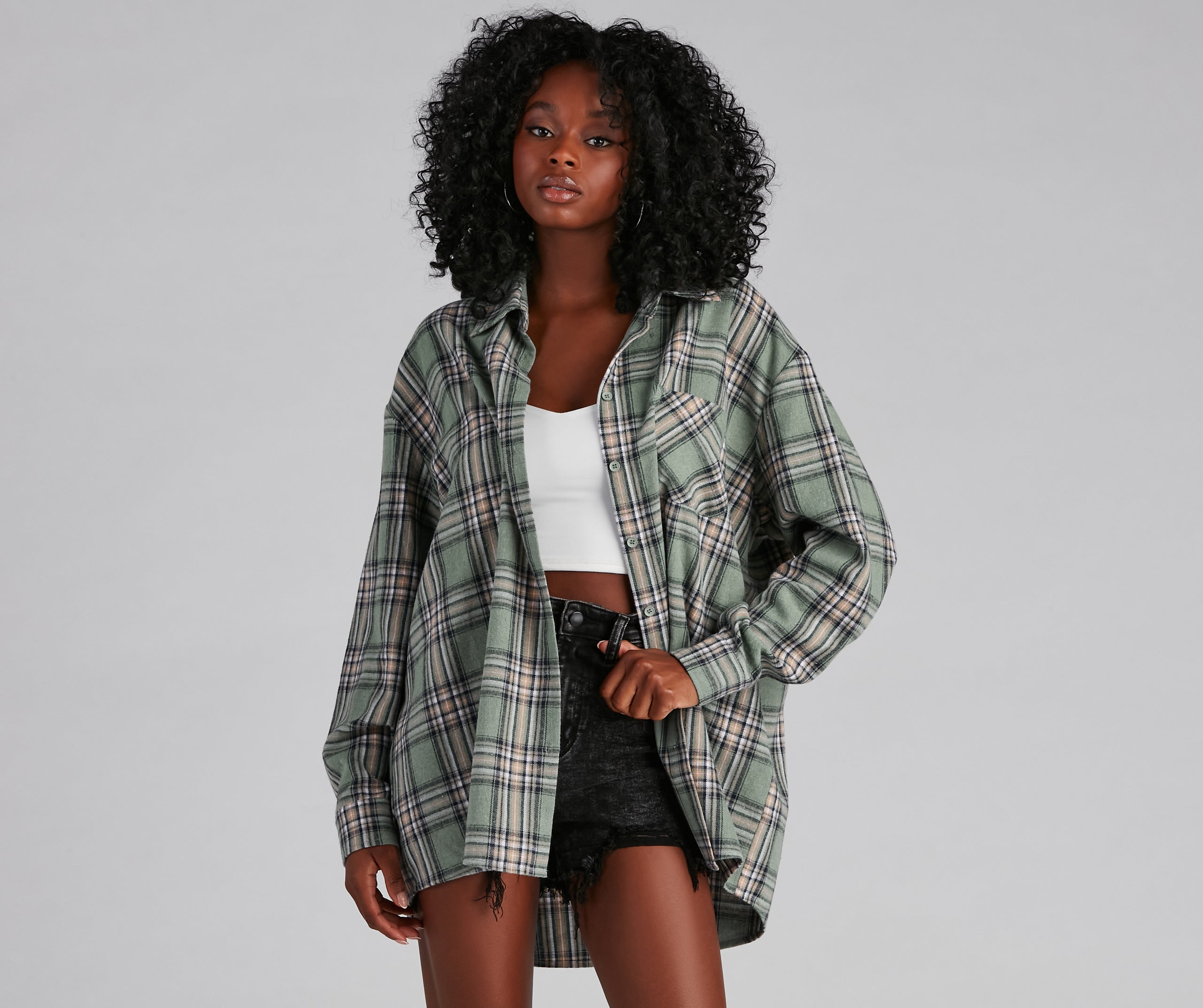 So Chill Plaid Button-Up Tunic