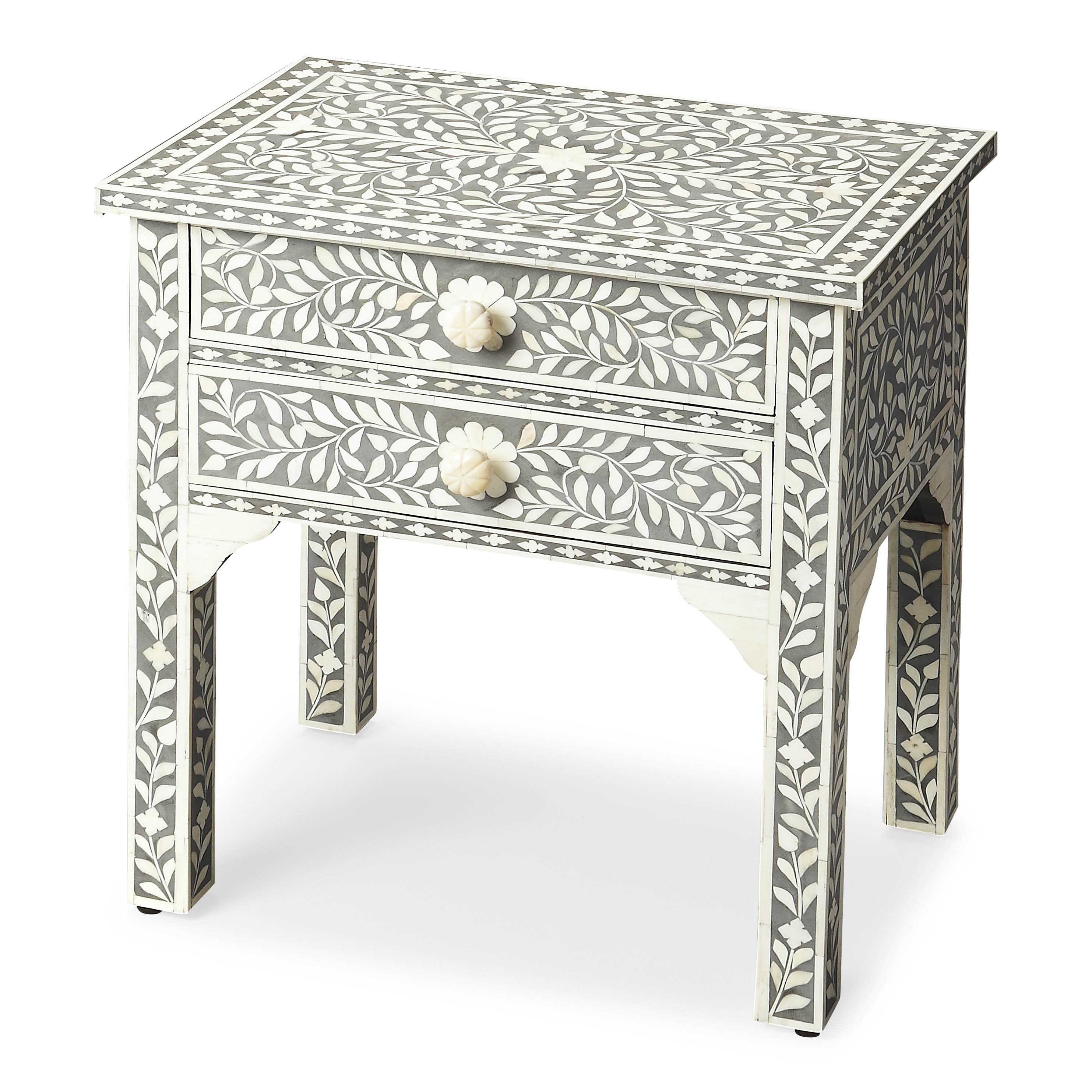 Handmade Butler Vivienne Gray Bone Inlay End Table (India)