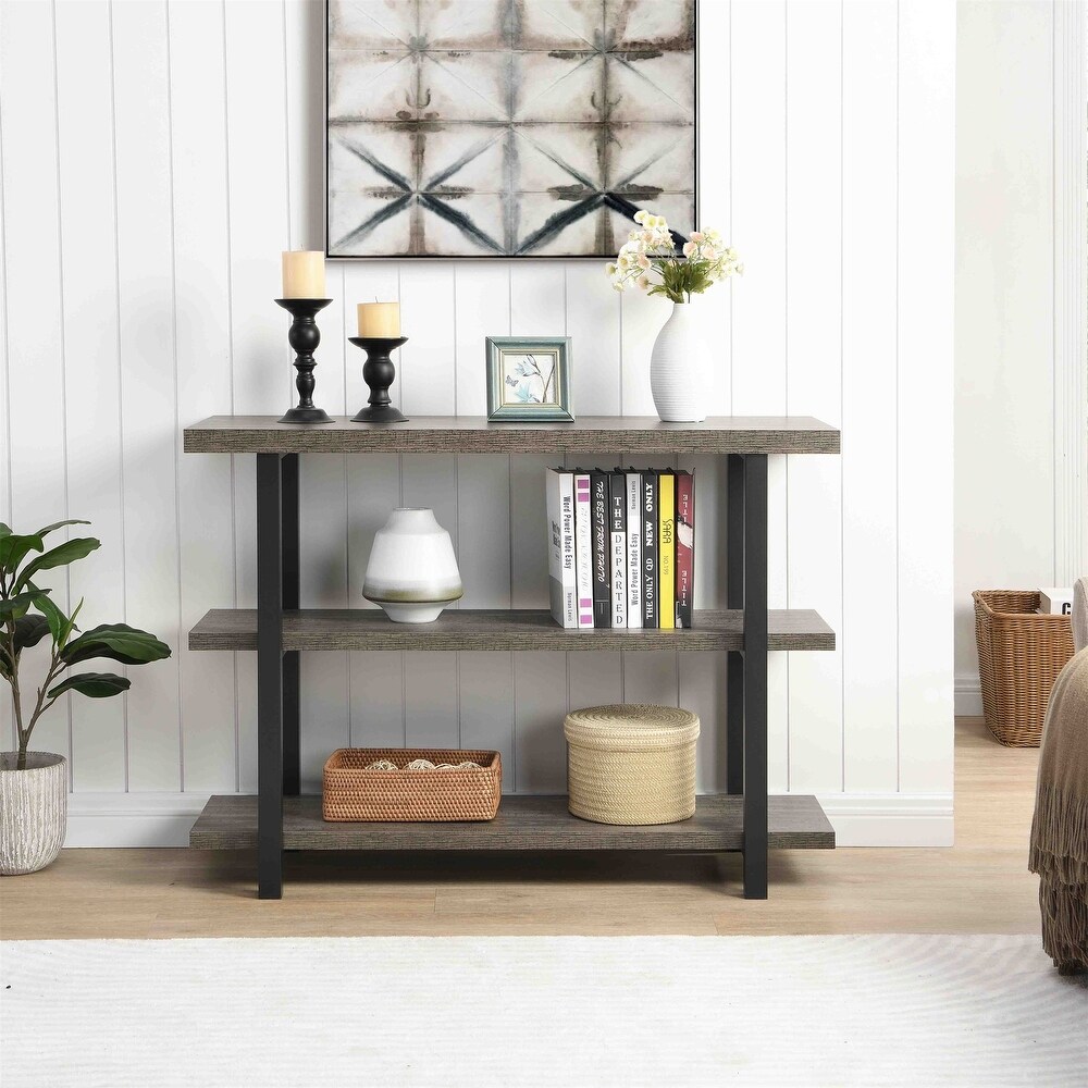 Wood Sofa Table Narrow Hallway Table with Shelves 3 Tier Console Table