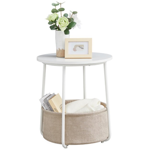 Vasagle Small Round Side End Table Modern Nightstand With Fabric Basket