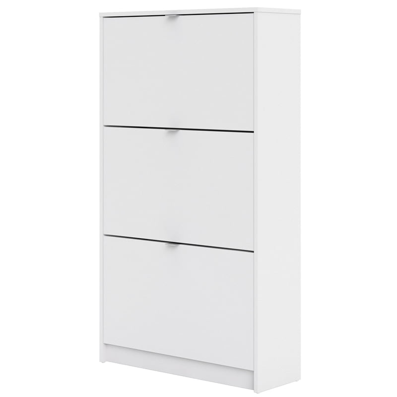 Pemberly Row Modern 3 Drawer Shoe Cabinet， 18-Pair Shoe Rack in White