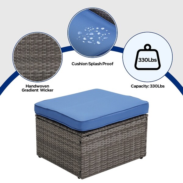 Zenova Outdoor Wicker Patio Conversation Sets With Ottoman，Cushioned Rattan Patio Furniture