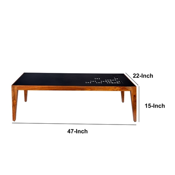 47 Inch Rectangular Metal Top Coffee Table with Laser Cut Design for iving Room， Home， Office， Black and Brown