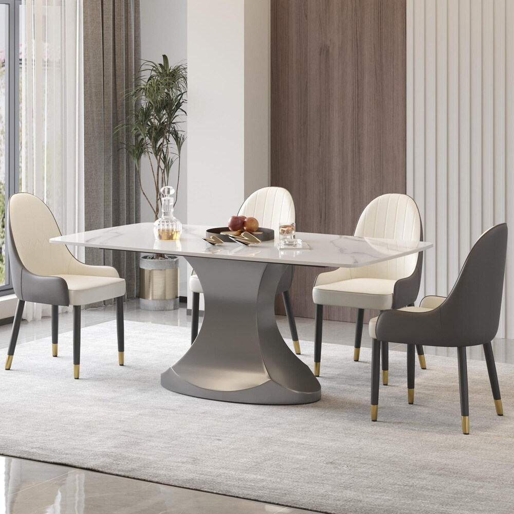 Dining Table for 6~8 Person  Faux Marble Kitchen Dining Table with Grey Pedestal.