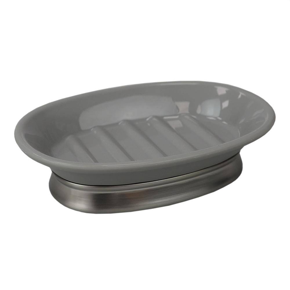 Home Basics Rubberized Plastic Counter Top Pedestal Soap Dish with Non-skid Metal Base in Grey HDC69890