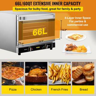 VEVOR Silver Countertop Oven Commercial Convection Oven 43 Qt Half-Size Conventional 1600 Watt 4-Tier Toaster RFXHLM40L110V9SYSV1