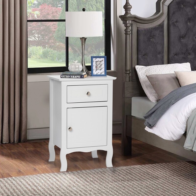 White MDF Nightstand with One Drawer