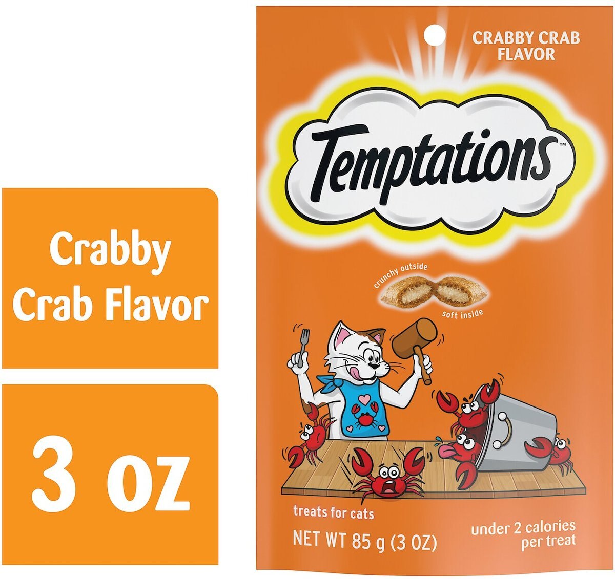 Temptations Classic Crabby Crab Flavor Crunchy and Soft Cat Treats， 3-oz bag