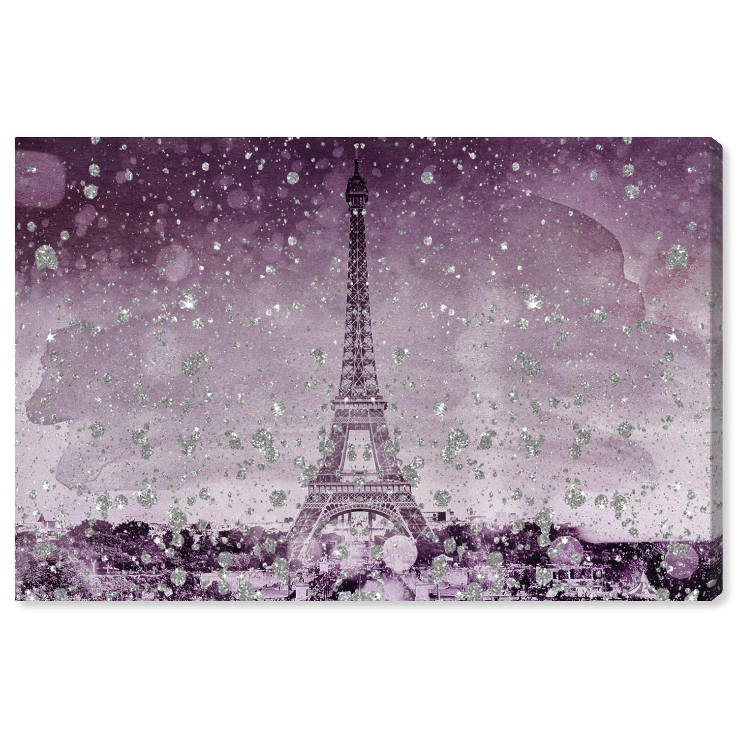 Runway Avenue Cities and Skylines Wall Art Canvas Prints and#8216;Eiffel Glitter Plum Home DA(C)cor， 15 x 10 ， Purple， Purple