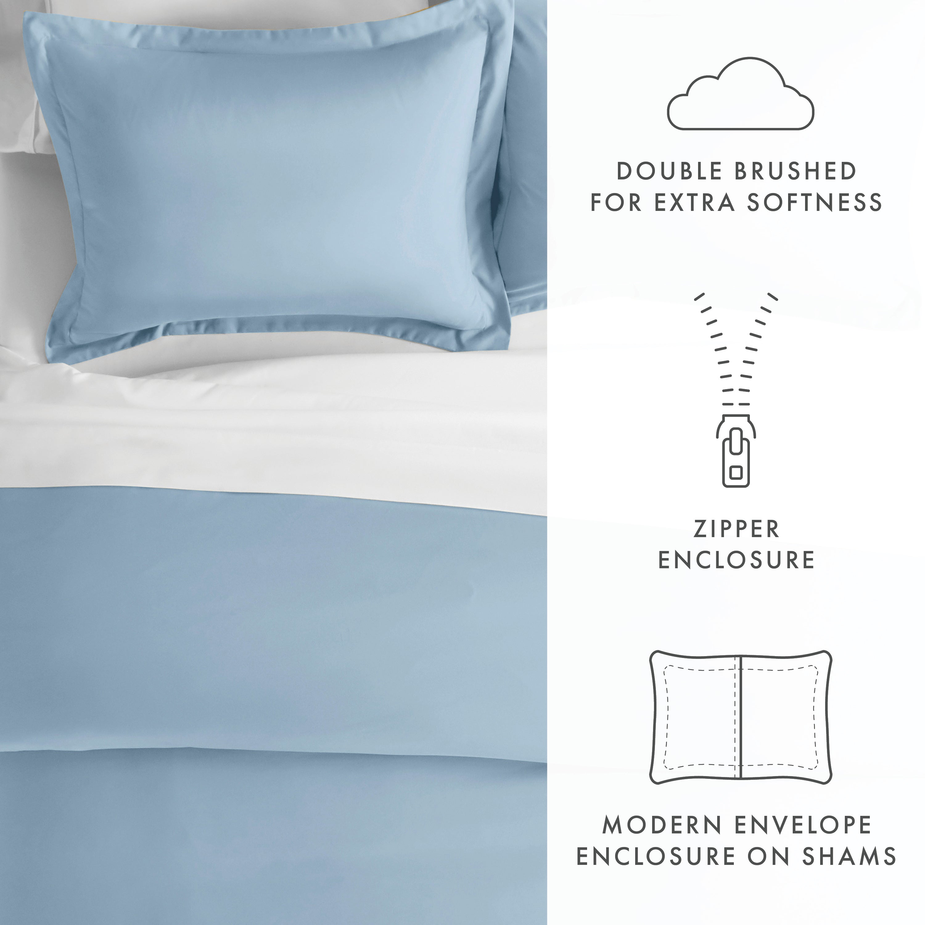 Light Blue 3 Piece Solid Microfiber Duvet Cover Set， Full/Queen， by Noble Linens