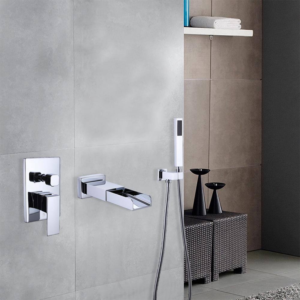 1-Handle 1-Spray Pressure Balance Waterfall Wall Mount Tub and Shower Faucet Hand Shower in Chrome (Valve Included) MM-LQTM-W01CP