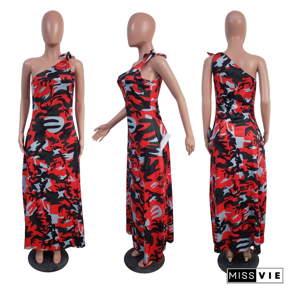 Sexy Loose Camouflage Print Features One-Shoulder Irregular Dress