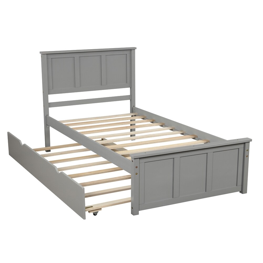 Twin Size Wood Platform Storage Bed with Trundle for Bedroom  Dorm