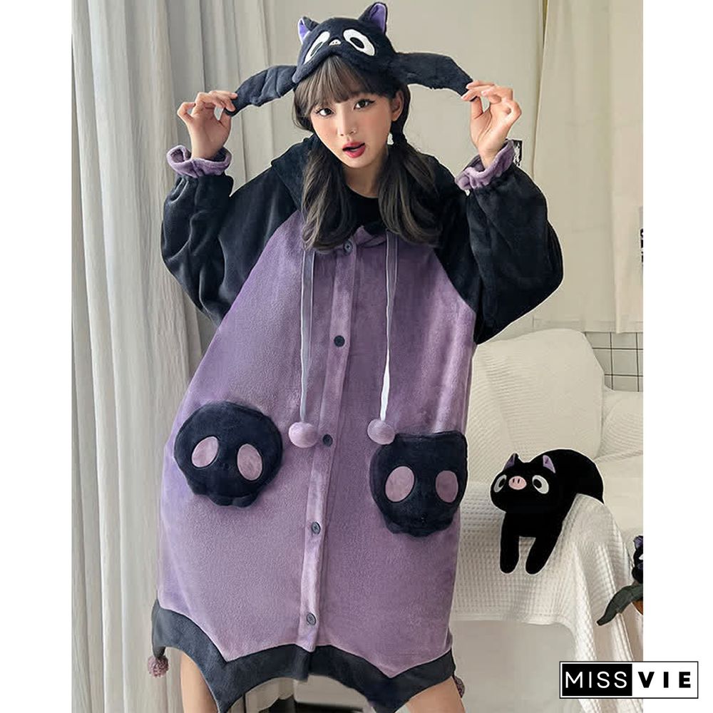 Funny Cartoon Bat Plush Hooded Pajama Dress Pants