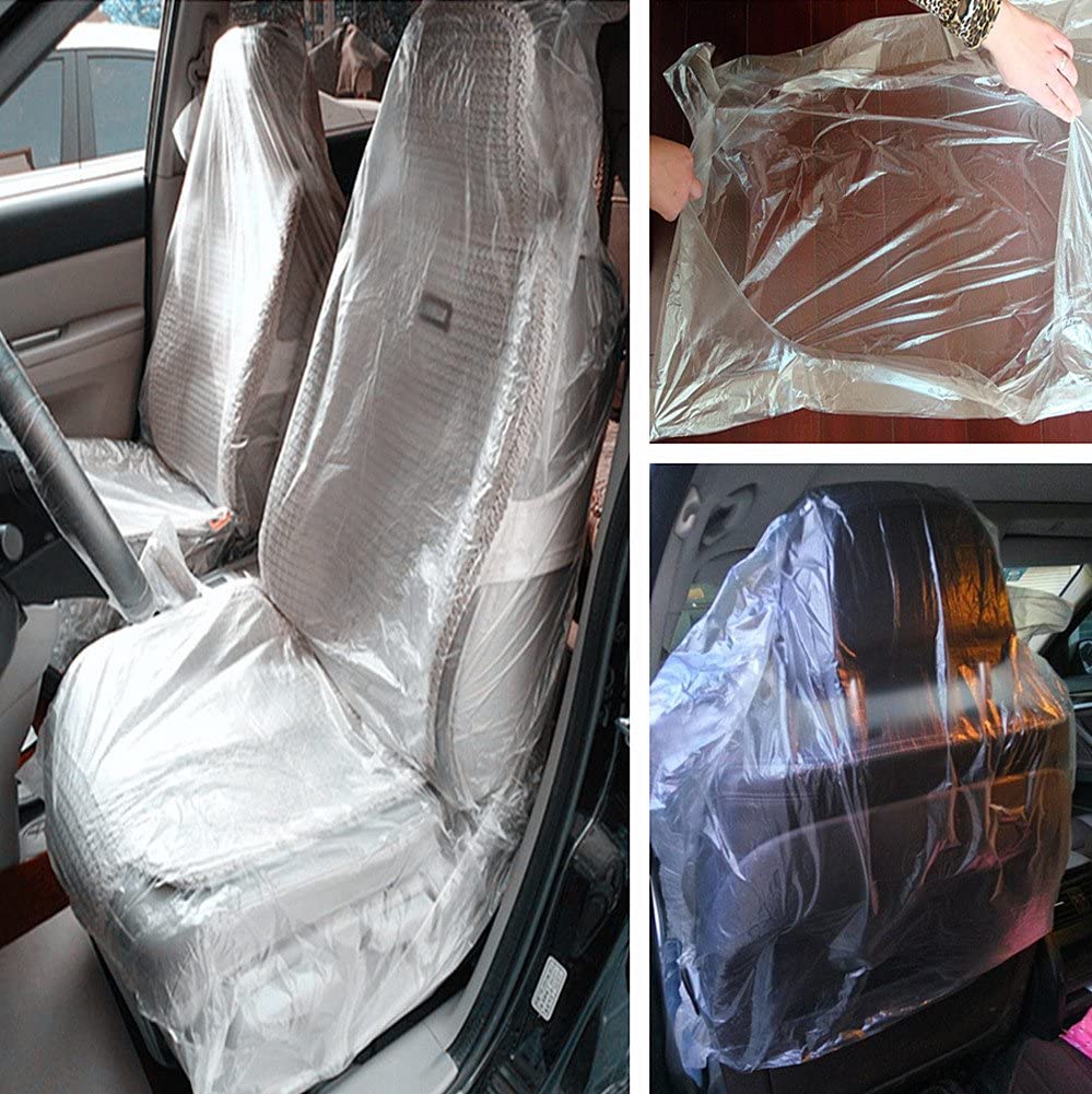 Moyishi 50PCS Car Disposable Plastic Seat Covers Vehicle Protector Mechanic Valet Pet Seat Covers