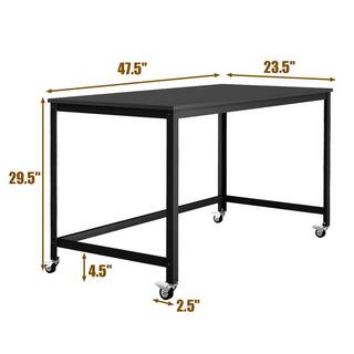 Costway 47.5 in. Rectangule Black Wood Rolling Computer Desk Metal Frame LapTop Table Study Workstation HW54475BK