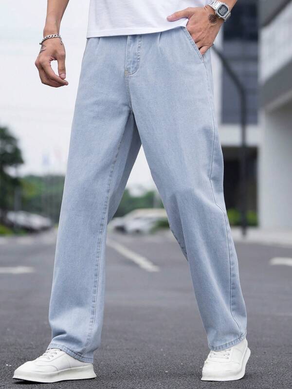 Hypemode Men Cotton Slant Pocket Loose Fit Jeans