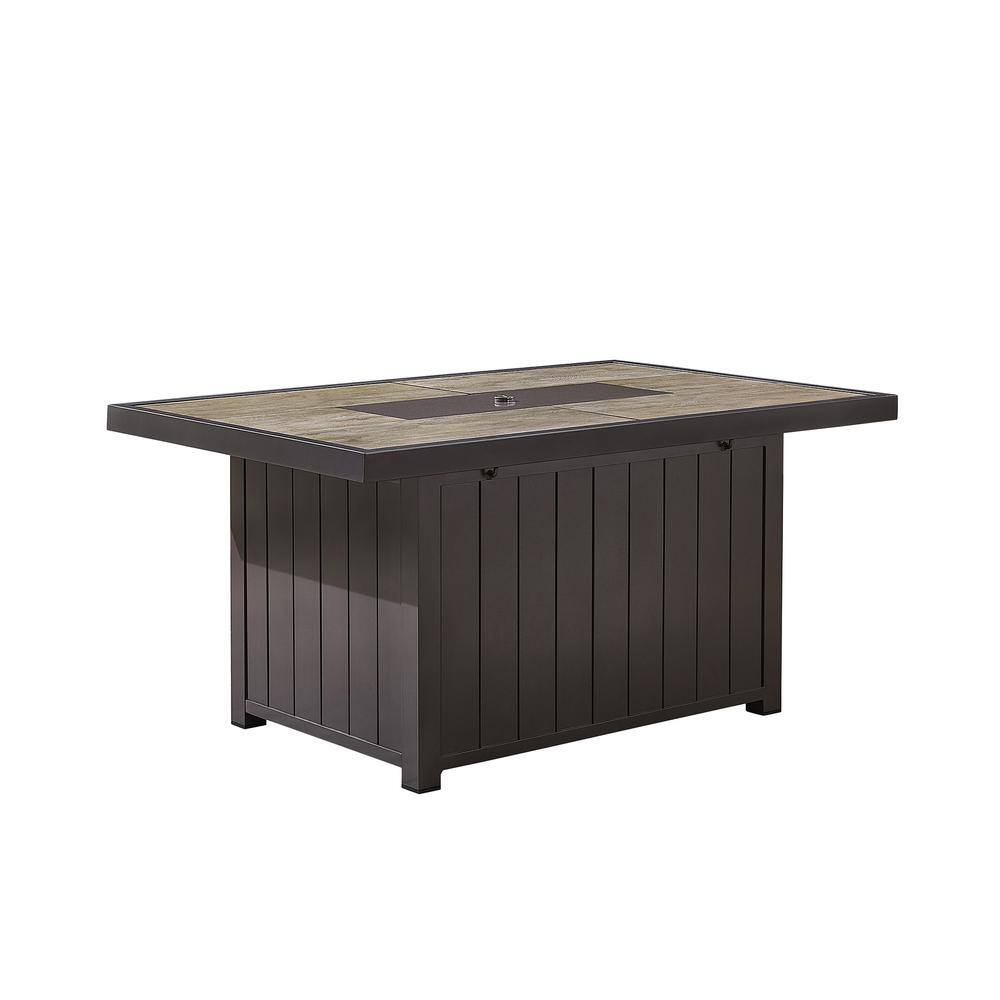 Hampton Bay Belize 51 in. W x 25 in. H Rectangle Aluminum Liquid Propane Fire Pit in Dark Brown Belize 51B 1PC