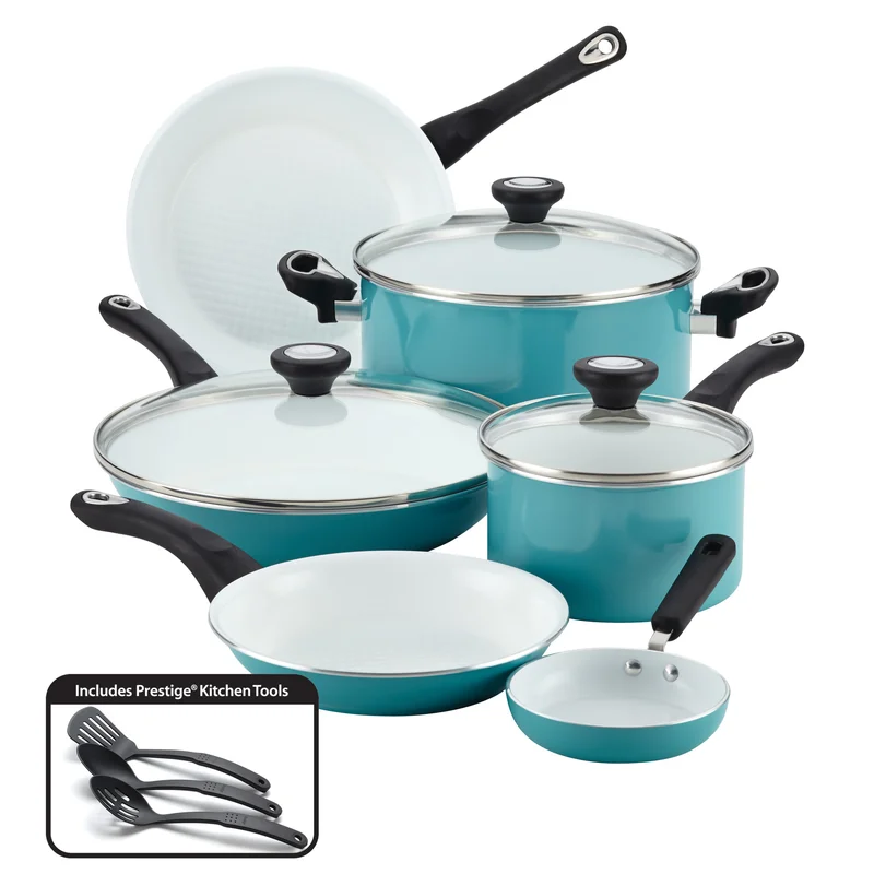 Farberware 17494 purECOok 12-Piece Aluminum Ceramic Nonstick Cookware Set in Aqua