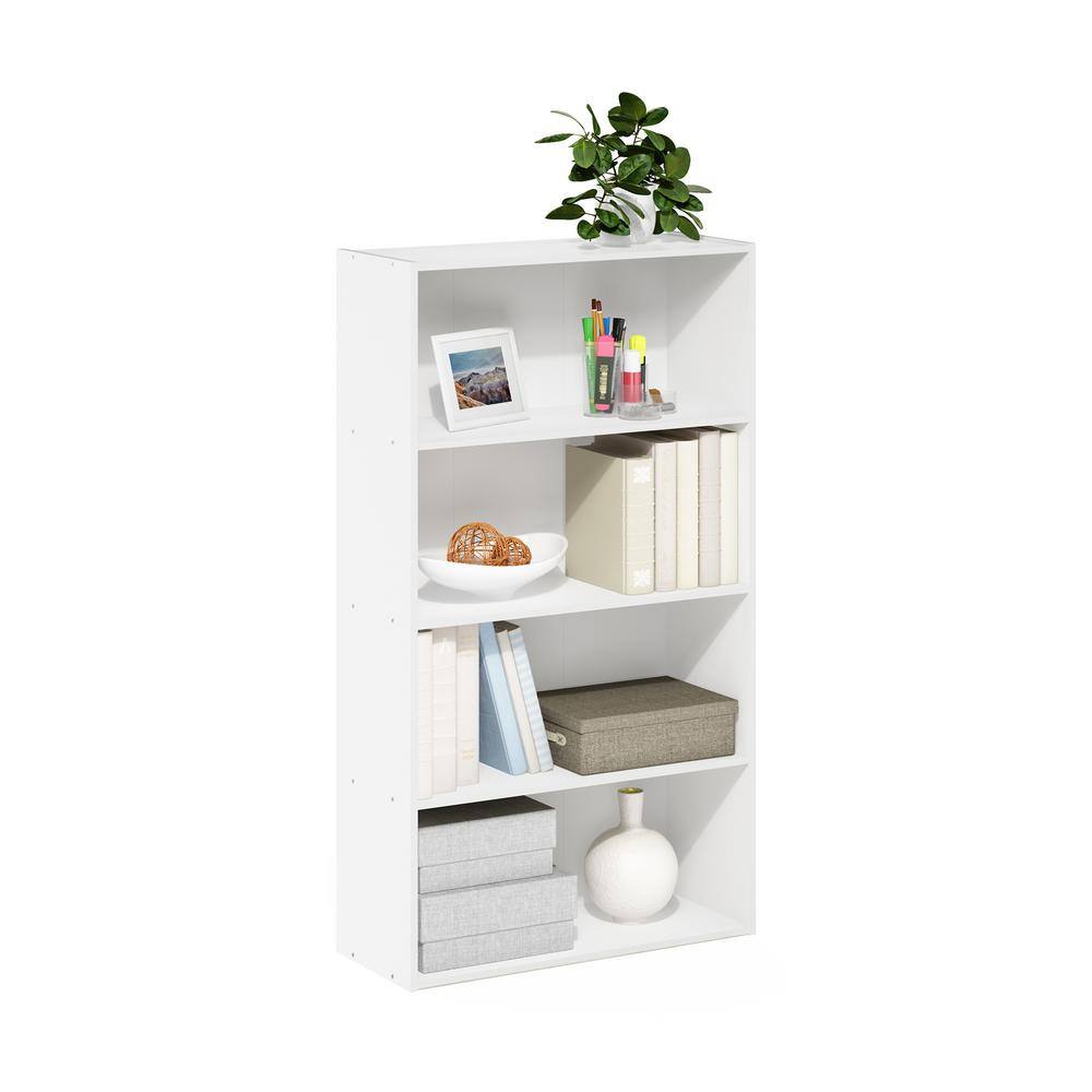 Furinno 23.6 in. White Wood 4-Shelf Standard Bookcase with Storage 11209WH