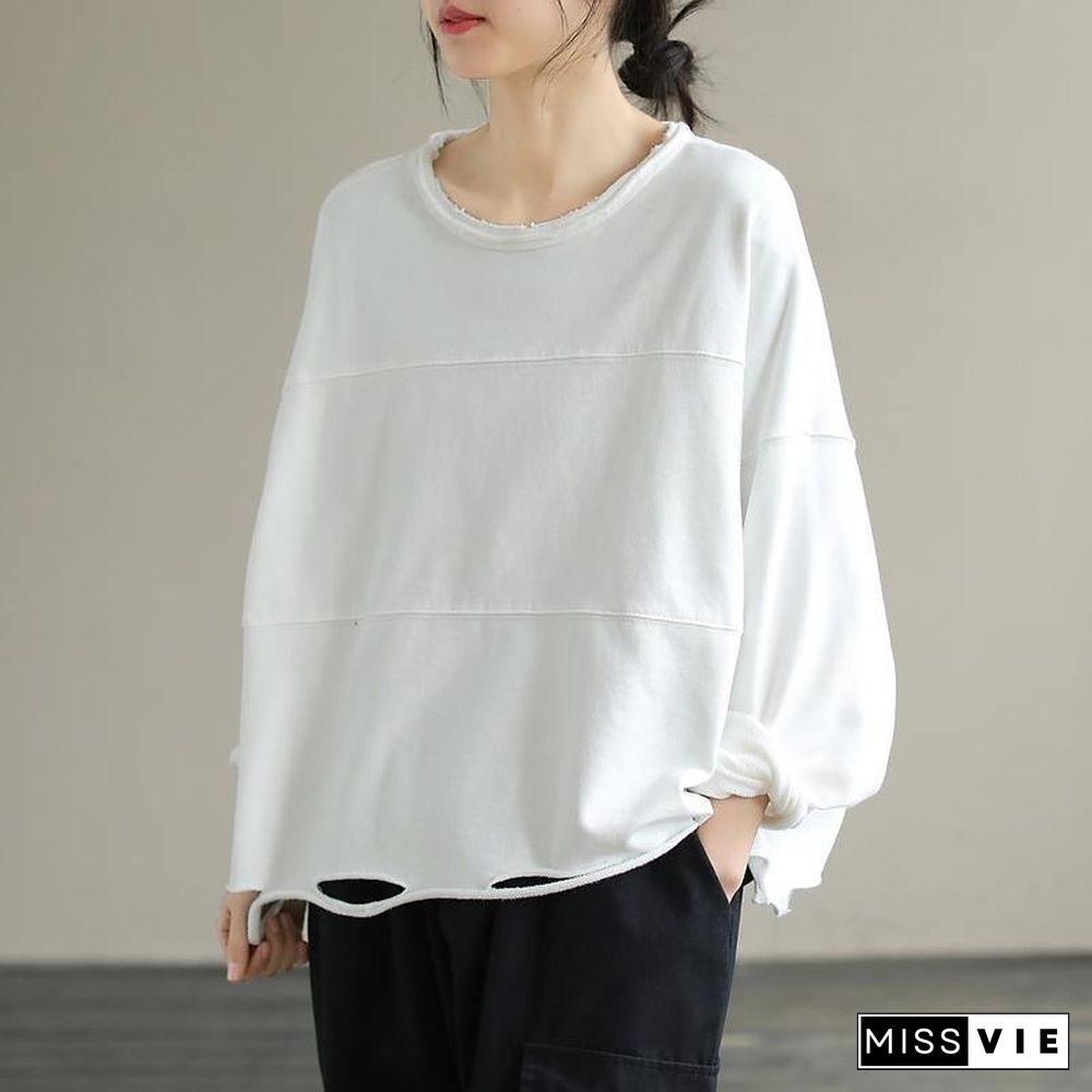 Classy White cotton Blouses For Women O Neck daily Spring top