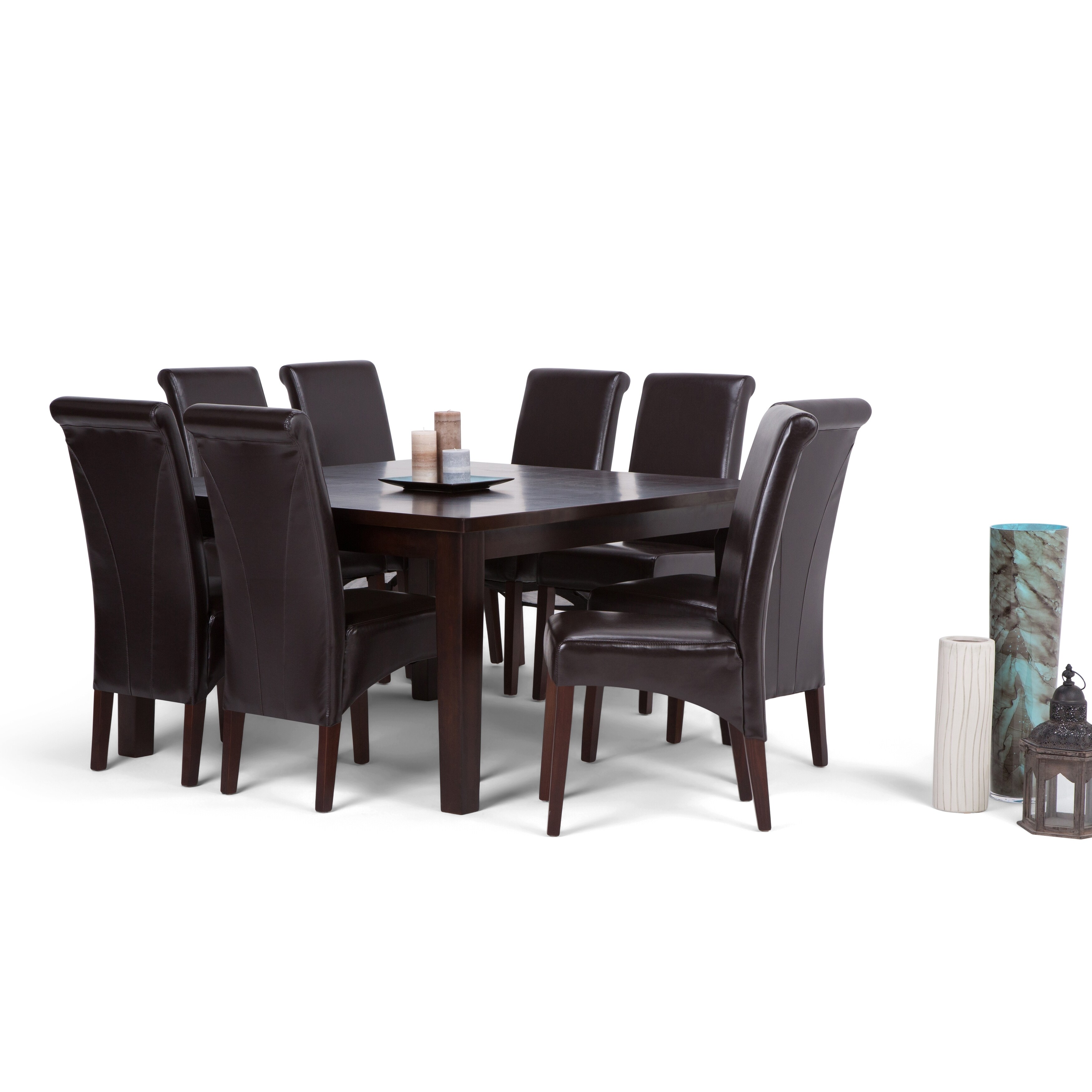 WYNDENHALL Franklin Transitional 9 Pc Dining Set with 6 Upholstered Dining Chairs and 54 inch Wide Table