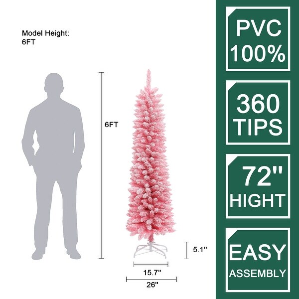 6Ft Pencil Slim Artificial Pink Christmas Tree